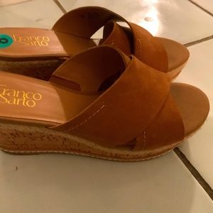 Franco Sarto tan suede cork wedges